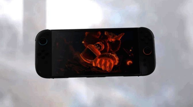 任天堂Switch2主机外观展示，手持模式下操作示意图