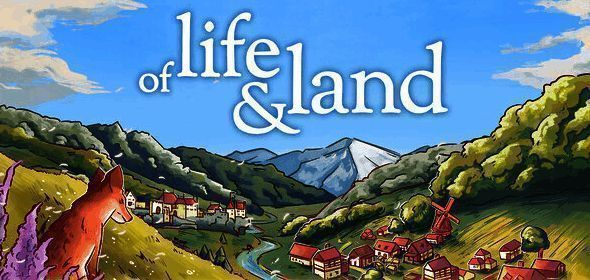 《生命与土地》游戏封面展示，画面呈现一片生机盎然的土地与简朴村落
