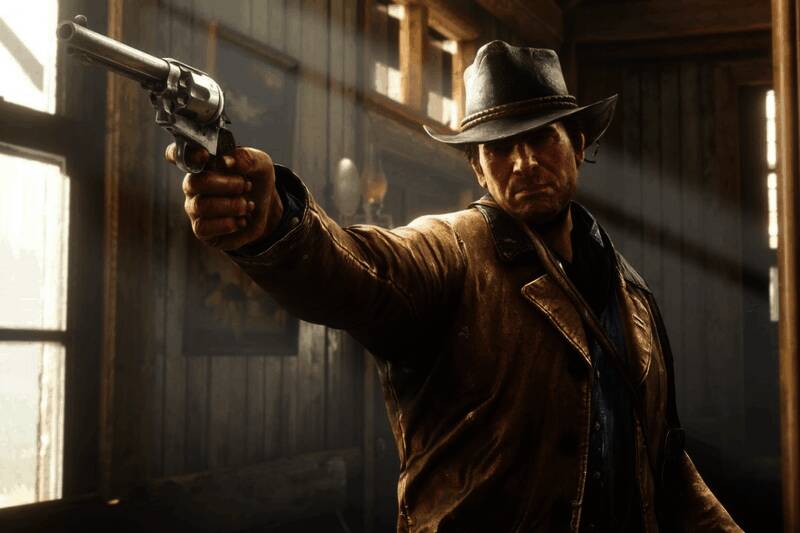 R星游戏开发历程回顾图，包含《GTA》系列与《荒野大镖客》系列发布时间线