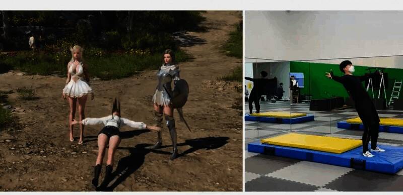 角色展示互动姿势‘大字躺’，背景为奇幻风格的城市场景