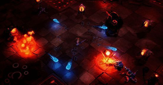 游戏角色设定图，展示亚历山德拉女王手持武器，身旁骰子伙伴福宝发光特效