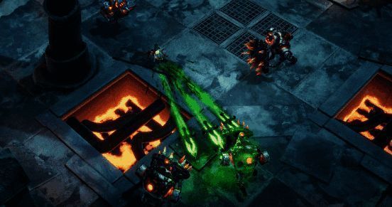 游戏战斗截图，展现角色使用四种武器切换对抗大量敌人的动态画面