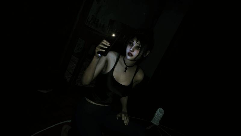 琳达在废弃街道奔跑，背后一道黑影正悄然逼近，气氛高度紧张