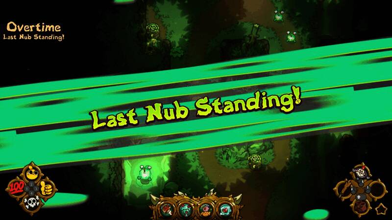 俯视角下的多人混战场面，多个呆萌角色正在进行激烈对抗