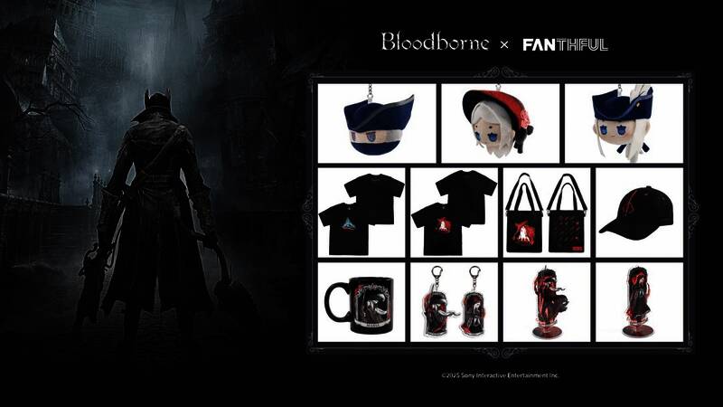 《Bloodborne》角色徽章展示图，包含猎人、人偶与玛利亚形象