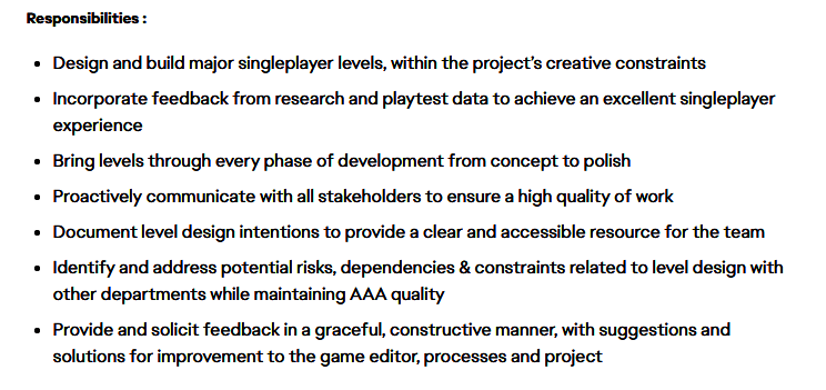 EA Motive招聘页面截图，展示岗位职责与要求