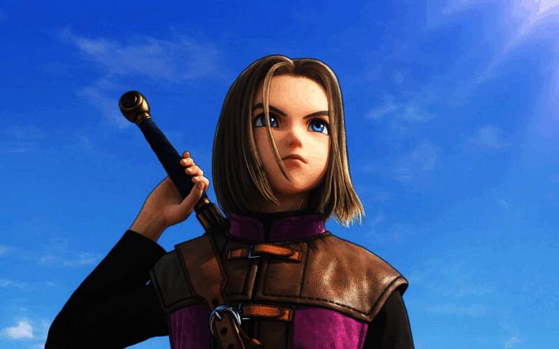 《勇者斗恶龙12》先导预告宣传图，展示游戏标志性风格与战斗场景