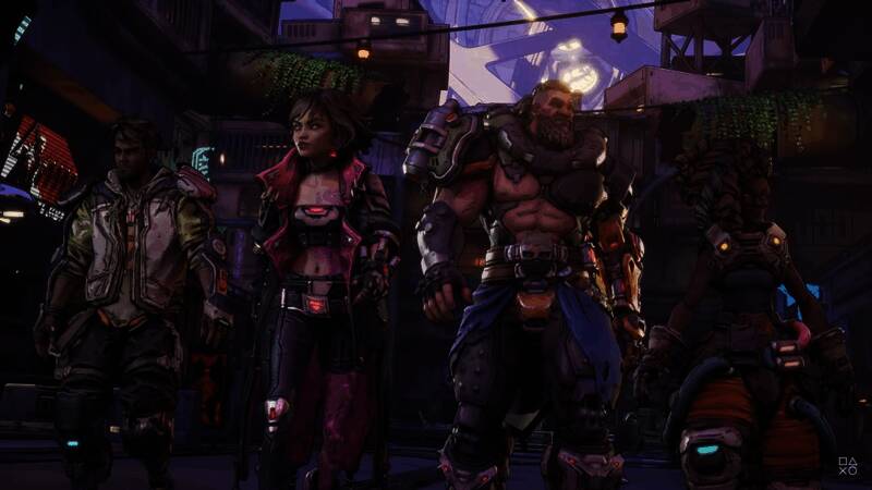 Gearbox创始人接受采访的画面，背景为Switch 2主机与《无主之地4》游戏画面