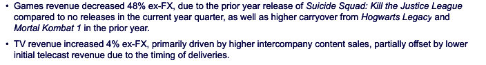 华纳兄弟探索公司2025财年第一季度游戏业务收入同比下降48%的财务图表