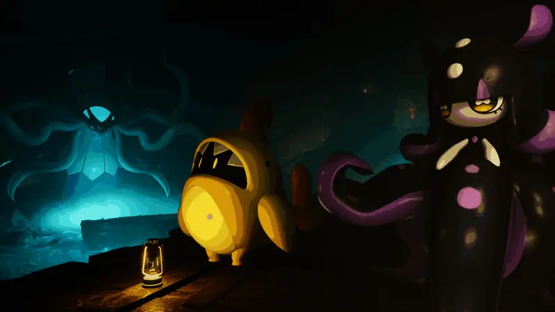 《幻兽帕鲁》与《泰拉瑞亚》联动概念图，展示冒险之门开启瞬间的壮观场景