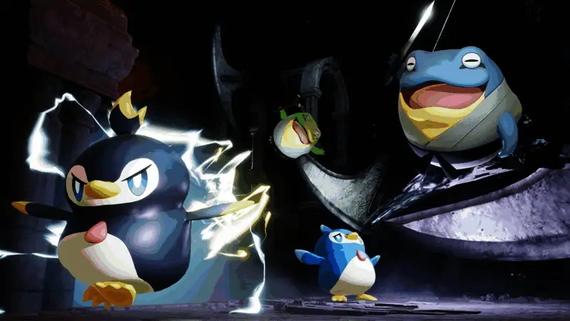 帕鲁与泰拉瑞亚怪物并肩作战的设定画面，充满奇幻风格