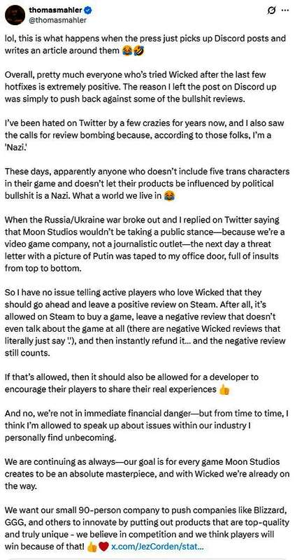 社交媒体截图显示托马斯在推特上发表长文回应差评事件