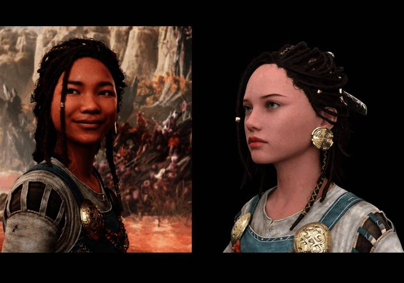 《战神：诸神黄昏》角色形象引发争议的对比图，展示不同肤色版本