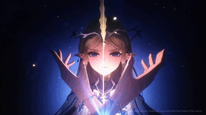 卡提希娅手持迅刀，身披轻甲，眼神凌厉地凝视前方