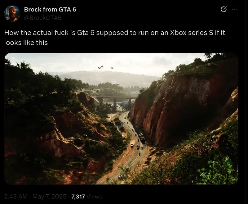 玩家在社交平台发布的关于《GTA6》Xbox Series S版性能问题的讨论截图