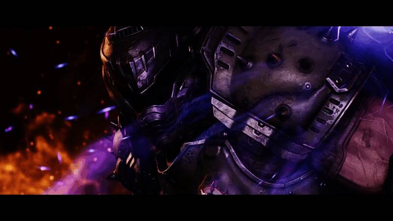 主角在废墟中持枪扫射恶魔的激烈战斗画面