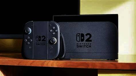任天堂财报发布会现场画面，背景为Switch 2产品展示