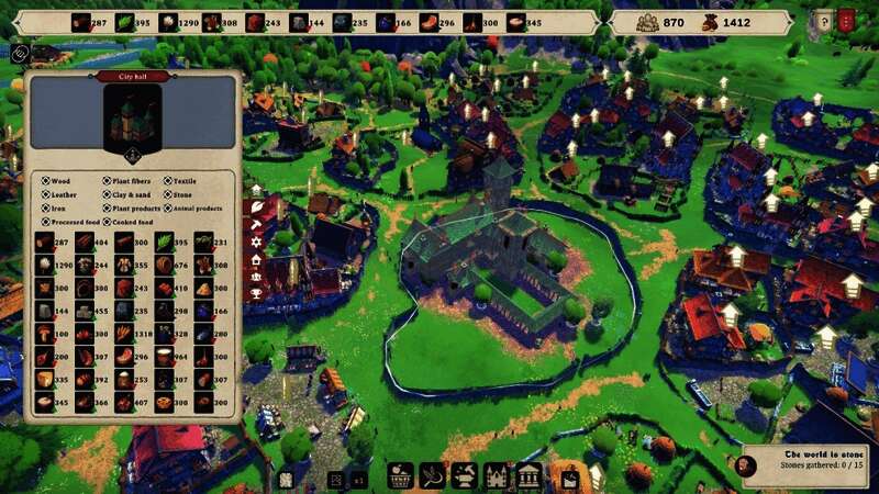 游戏实机截图，展示玩家正在操作界面布置建筑，界面清晰直观，风格中世纪复古