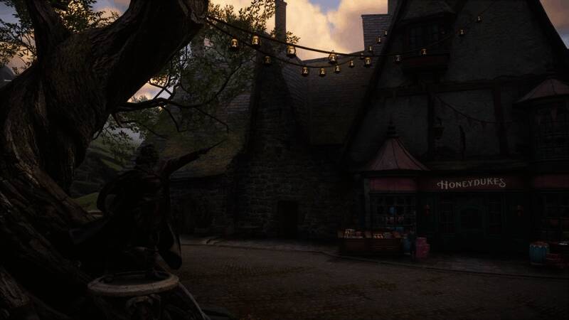 游戏内探索场景，角色站在悬崖边俯瞰城堡