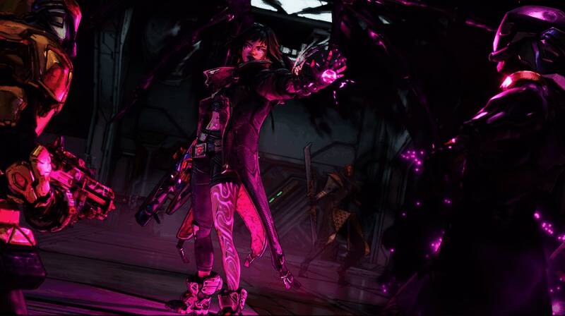 魔女维克斯手持魔法武器，眼神坚定，背景为废土世界中的神秘遗迹