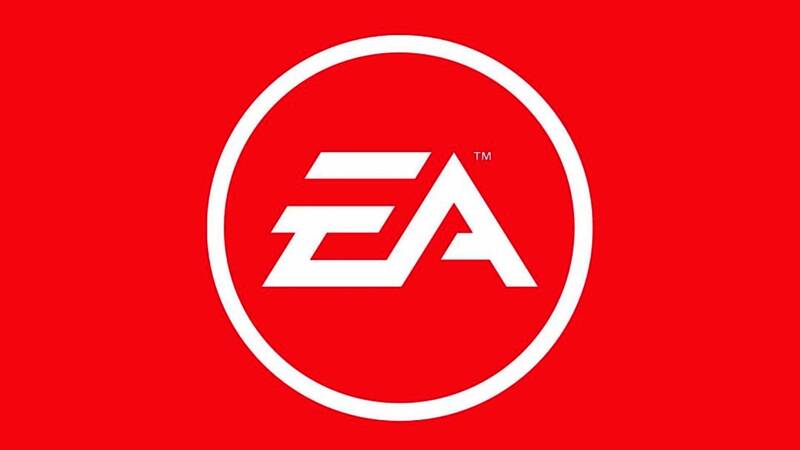 EA CEO Andrew Wilson在财报会议中发表讲话，背景为人工智能相关视觉设计