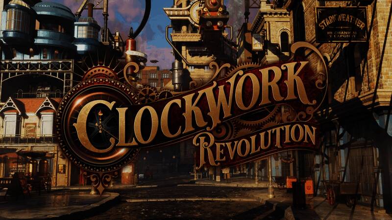 Clockwork Revolution概念图展示一个充满蒸汽朋克元素的城市景观