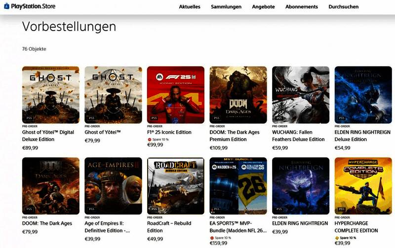 欧盟地区PlayStation商店预购排行榜截取画面
