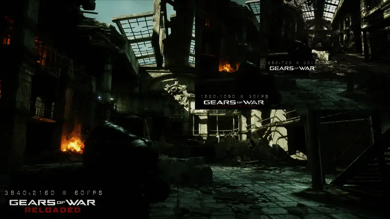 游戏战斗场景画面，角色在废墟中展开激烈交火，光影效果逼真