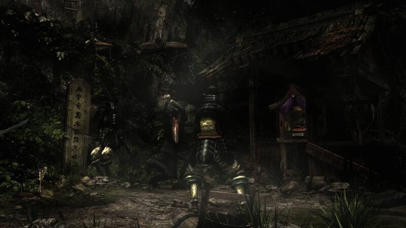 主角手持武士刀迎战敌人的激烈战斗画面