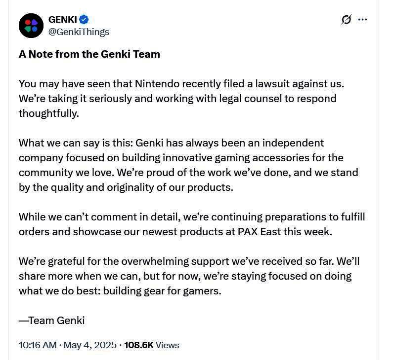 Genki在社交媒体上的官方回应截图