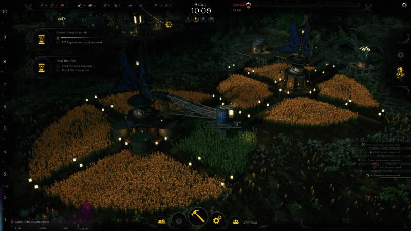 城市建造界面展示，玩家正在布置滑索与升降装置连接不同层级