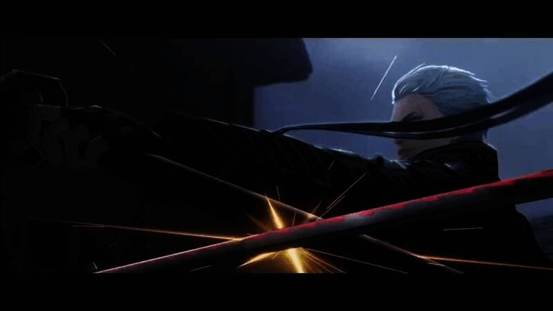 游戏内但丁角色技能展示画面，火焰特效环绕