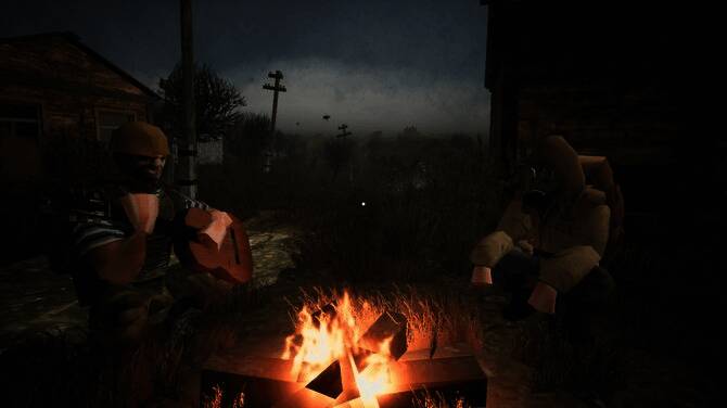 玩家正在搭建天线装置，背景是荒凉的废墟与阴沉的天空