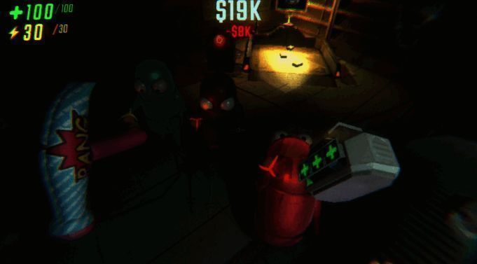 玩家团队在昏暗环境中协作搬运物品，角色表情紧张，周围光影营造出恐怖氛围