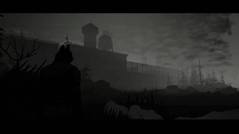 《暗影辛迪加》游戏画面，一只毛发蓬松的哈士奇侦探手持枪械，背景是1930年代风格的城市街道