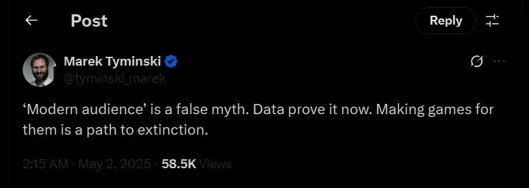 CI Games CEO Marek Tyminski在社交媒体上的发言截图