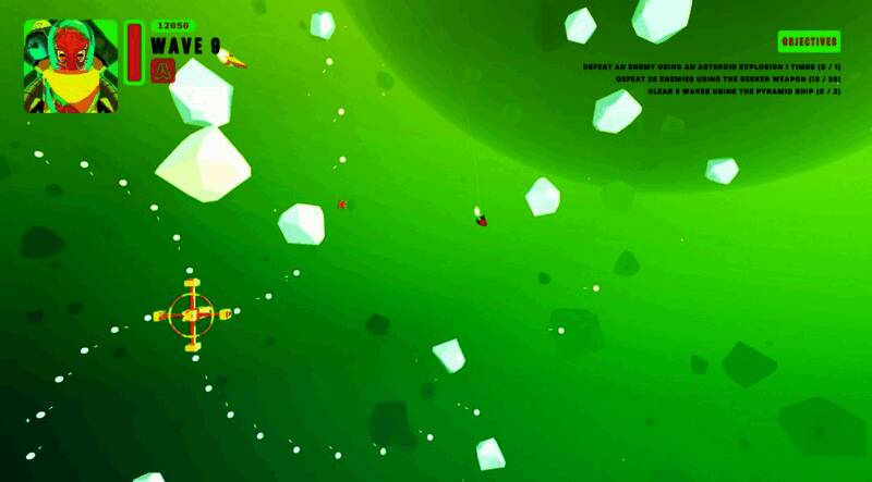 《超级太空俱乐部》游戏战斗场景，飞船在彩色星云中穿梭射击