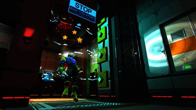 游戏封面展示主角身穿破损宇航服，在昏暗飞船走廊中谨慎前行的场景