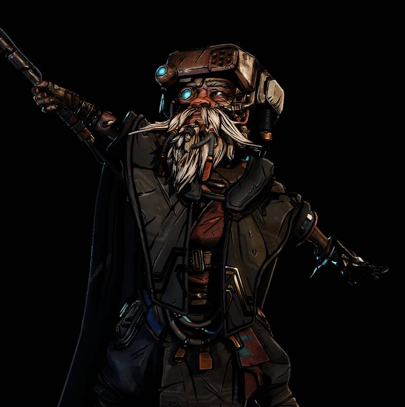 反叛客·考尔德身穿强化服，手持能量武器，神情坚毅