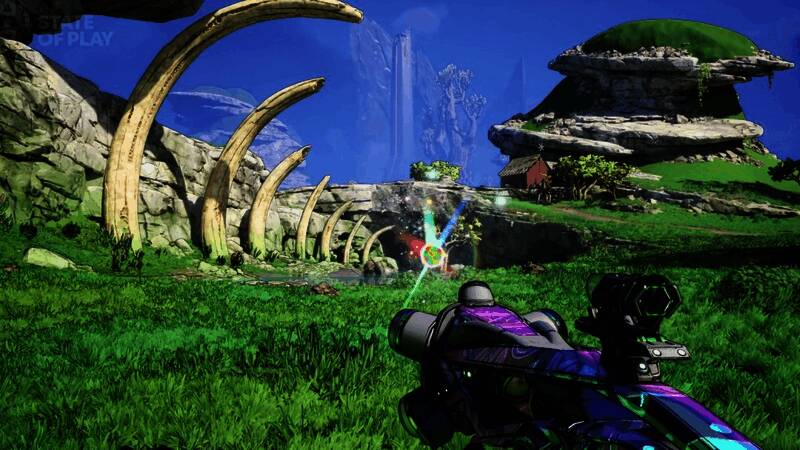 游戏中一处废弃工厂场景，布满机械残骸与敌人埋伏点