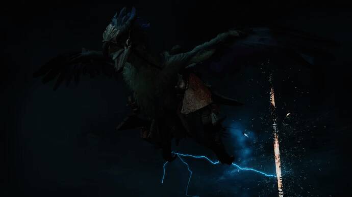 多人协作狩猎场景，四位猎人联手对抗大型怪物