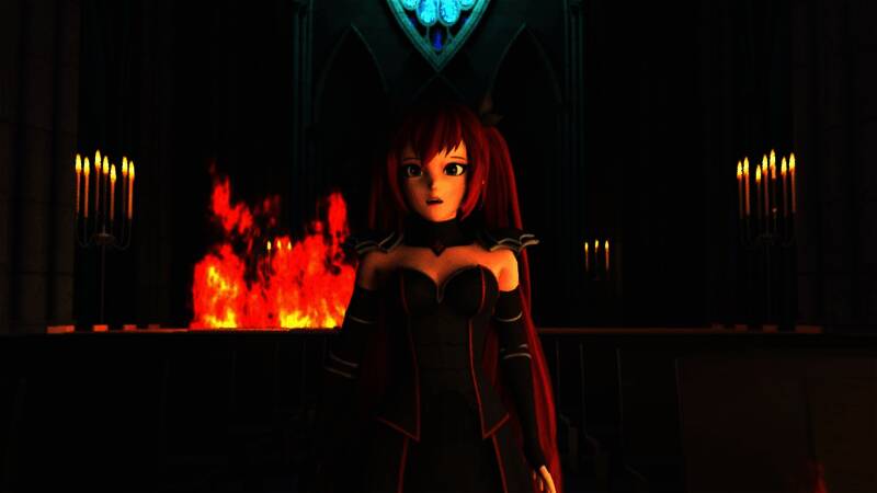 Ayana手持双刃在幽暗迷宫中战斗的场景，背景可见诡异的浮空祭坛