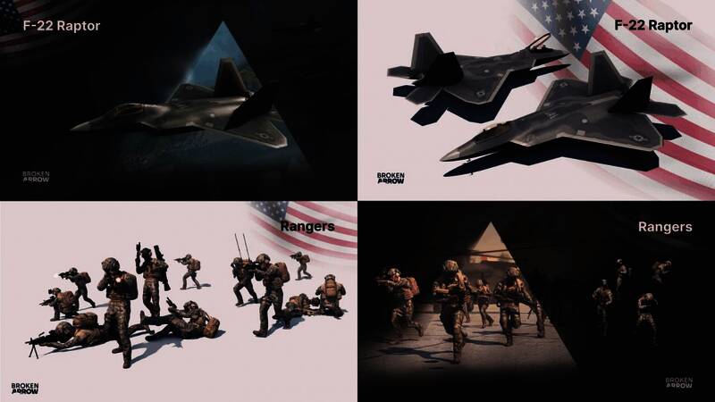 战场上直升机低空飞行，士兵跳伞降落，地面坦克列队前进