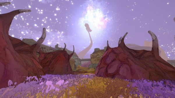 飞船内部场景，两名玩家角色正在休息区互动，旁边是六足虫族NPC Roachard Cox，背景可见小游戏界面与休闲设施