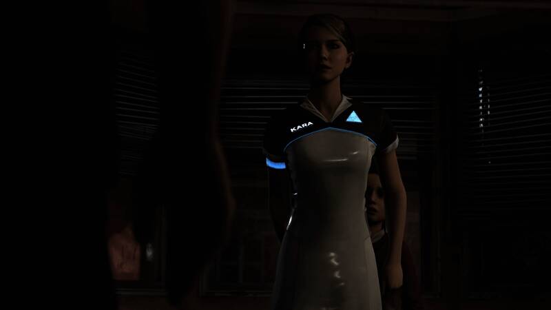 《底特律：变人》游戏截图，展现角色之间复杂的情感互动与抉择瞬间