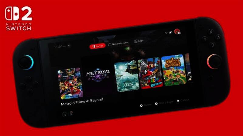 任天堂Switch2主机外观展示，银灰色机身搭配OLED屏幕