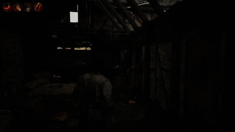 游戏内夜晚场景，僵尸在昏暗灯光下逼近角色