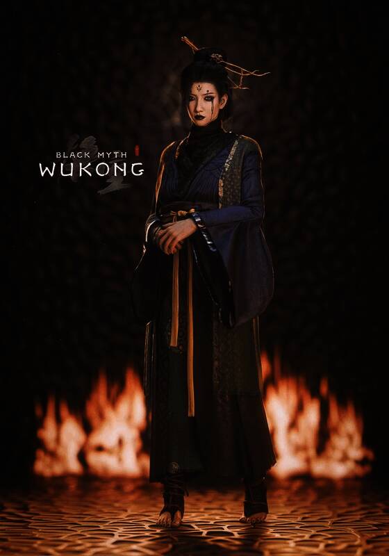 蜘蛛二姐全身穿透视角，展现精致的服装纹理细节