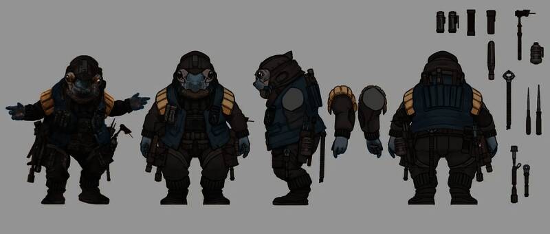 外星生物初步设定图，形态奇特，具有多足结构