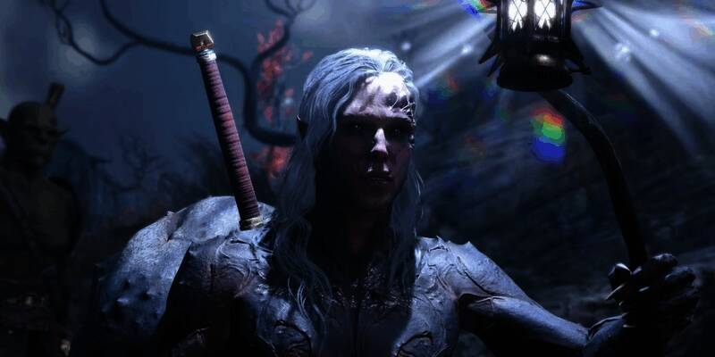 拉瑞安工作室创始人Swen Vincke接受采访，背景为游戏开发界面